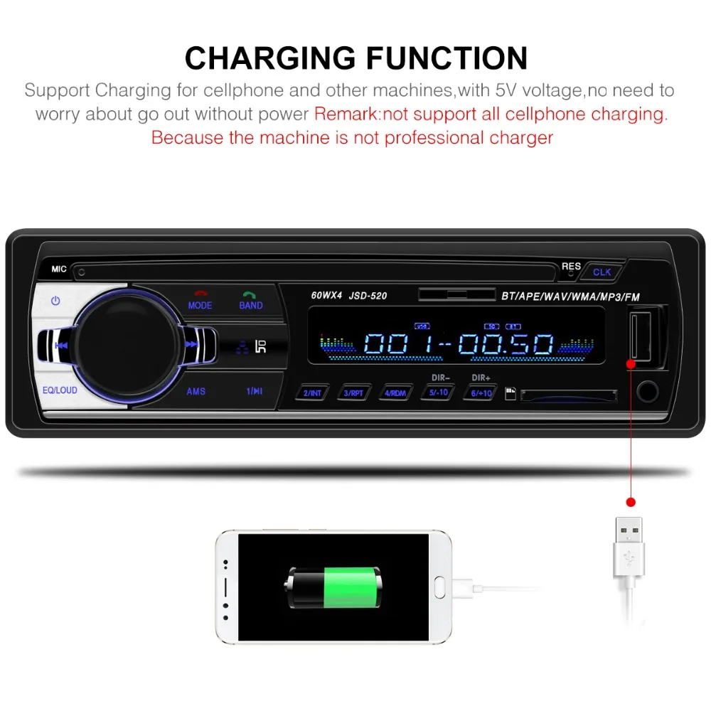 1 Din Bluetooth радио авто JSD 520 12V стерео FM AUX вход USB SD din автомобильный MP3 мультимедийный