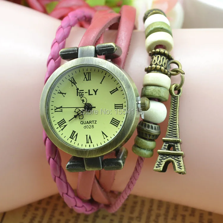 Женские часы с подвеской в виде Эйфелевой башни из натуральной кожи 1000