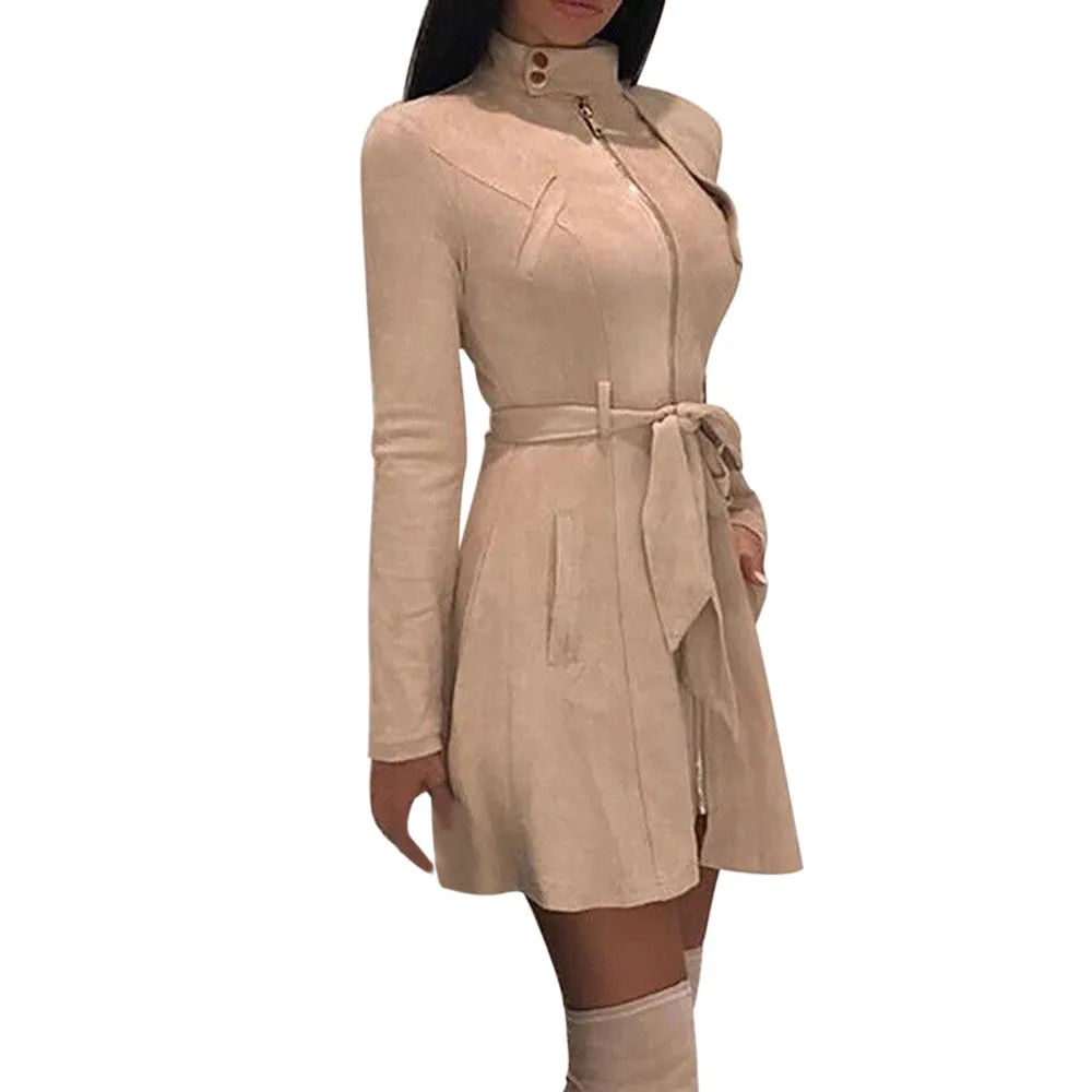 Модная женская однотонная водолазка на молнии с бантиком ветровка длинное