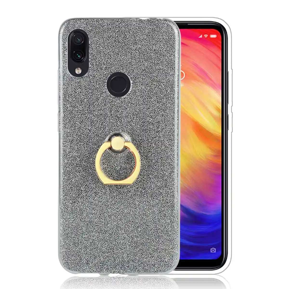 Блестящий стенд для колец на палец чехол Xiaomi Redmi Note 7 Чехол Siliocne противоударный