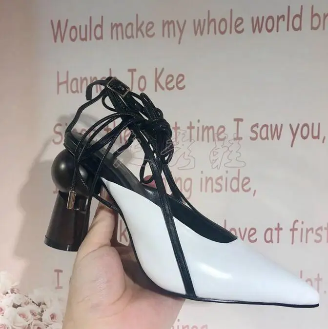 

2018 Runway Shoes Strange Heel Women Pumps Pointed Toe Ankle Strap Lace-up Women Dress Shoes Sexy Party Shoes Chaussure Femme