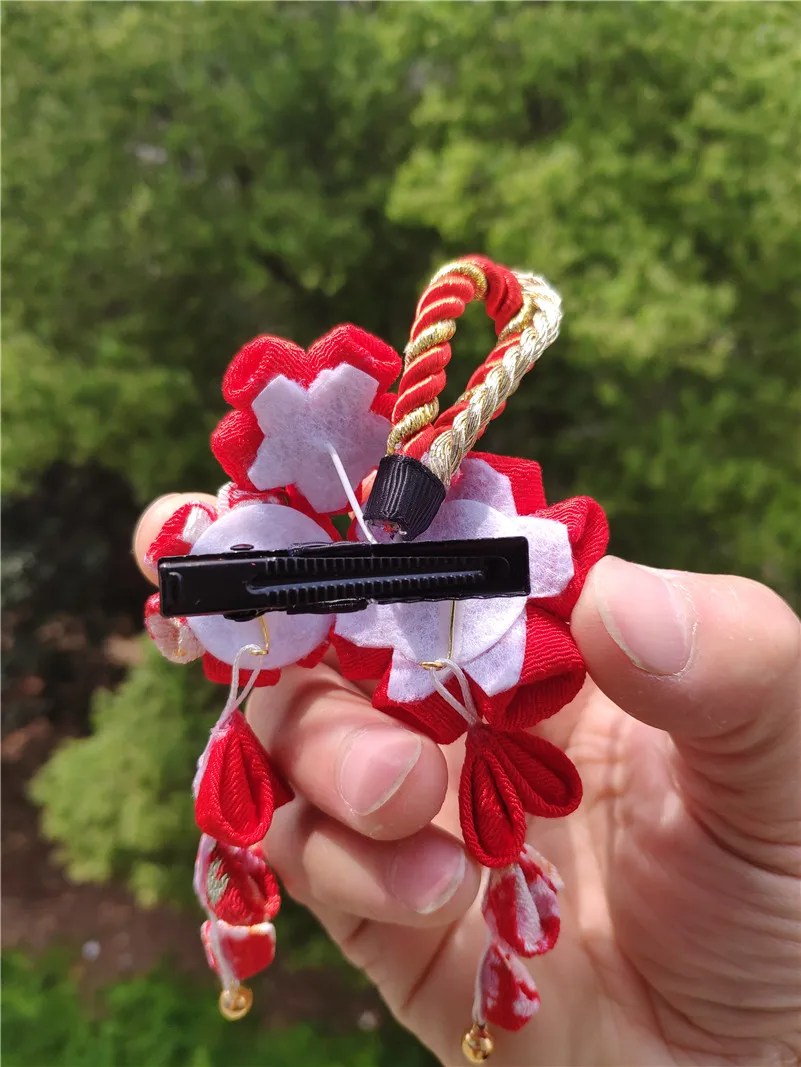 Японский стиль tsuami Kanzashi Розовый Красный Цветок сакуры заколка для волос кимоно гейши ручной работы головной убор HW001