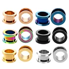 Лот 2 шт Стальные Винтовые Туннели для ушей, цветные анодированные расширители ушей, пирсинг, двойные расклешенные ушные растяжки, ювелирные изделия