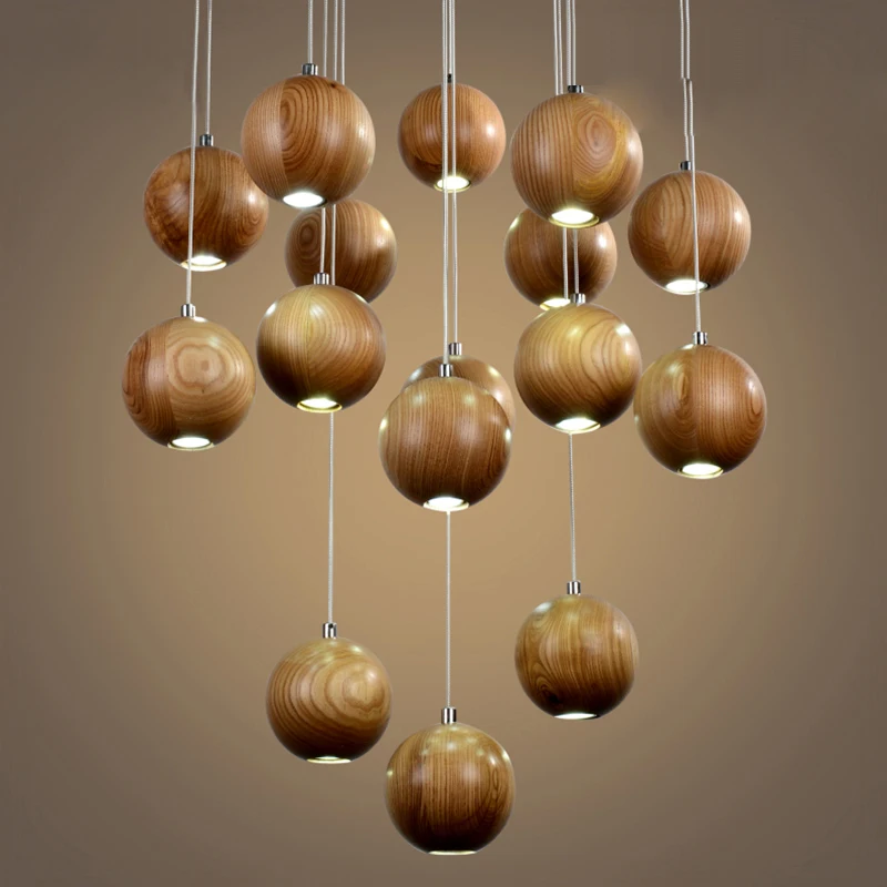 Креативные подвесные светильники в скандинавском стиле с деревянными шариками G4