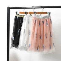 baby girls tulle skirt feather pattern 2019 summer autumn pleated high waist white pink black maxi long tutu ankle length skirt