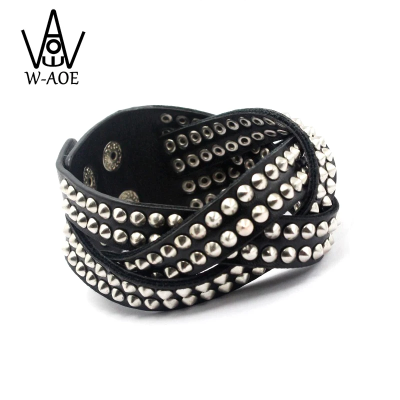 Unique Black PU Rivet Wide Leather Wrap Bracelet Fashion Jewelry Rock Punk Multilayer Bracelets For Women Men Wristband Bangles