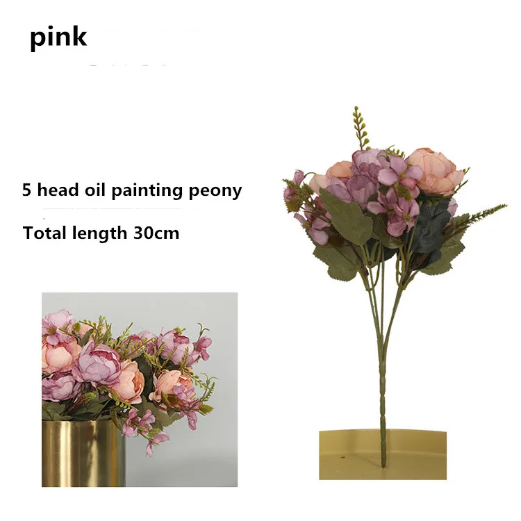 pink Европейский стиль имитация искусственная 5 голова живопись маслом пион домашний декор для гостиной искусственный цветок для свадьбы сцена макет 1 шт - Цвет: pink