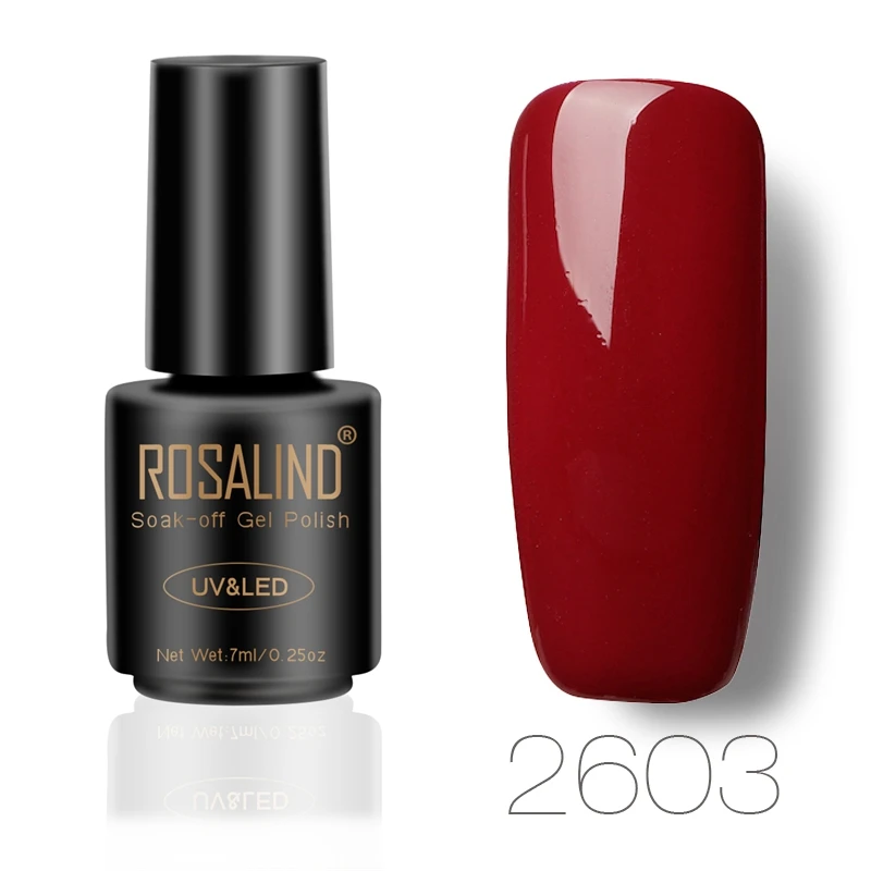 RA2603 ROSALIND гель 1S P+ черный флакон 7 мл красный чистый Цвет Гель-лак для ногтей замачиваемый Полупостоянный высушенный УФ светодиодный лак для ногтей - Цвет: RA2603