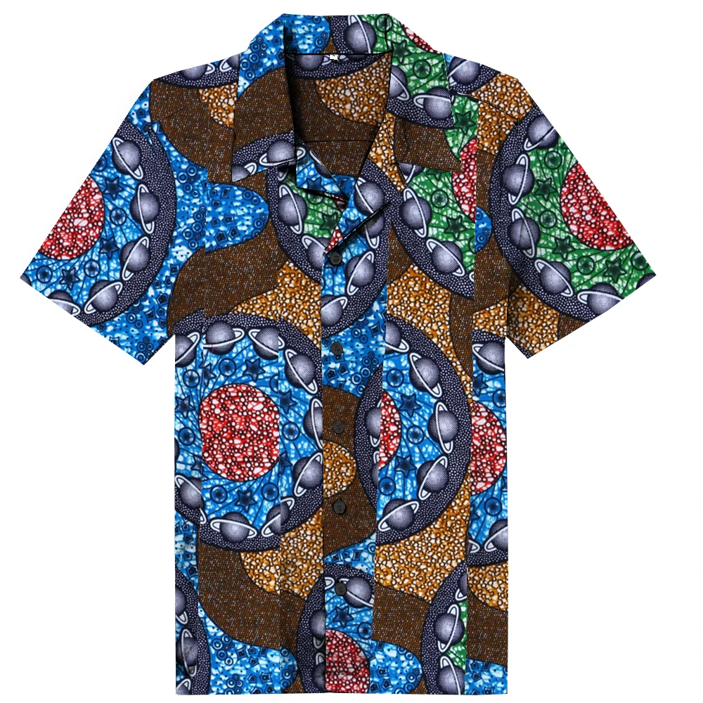 

Рубашка Dashiki мужская с цветочным принтом, винтажная блузка с коротким рукавом и отложным воротником, повседневная одежда на лето
