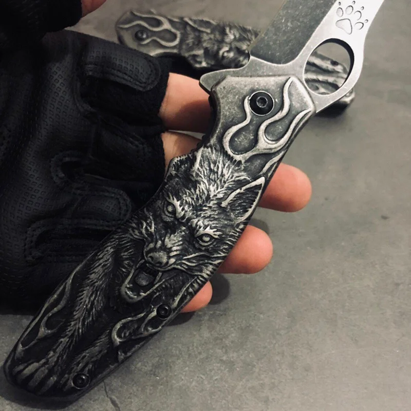 3D Волк король резной Stonewash тактический нож Высокое качество выживания кемпинг охотничьи ножи Открытый карманный складной нож с лезвием подарок