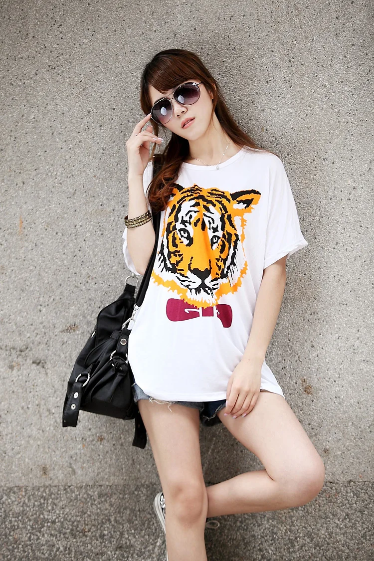 2016 новый размер плюс вершины для женщин лето животное тигр напечатаны летом с