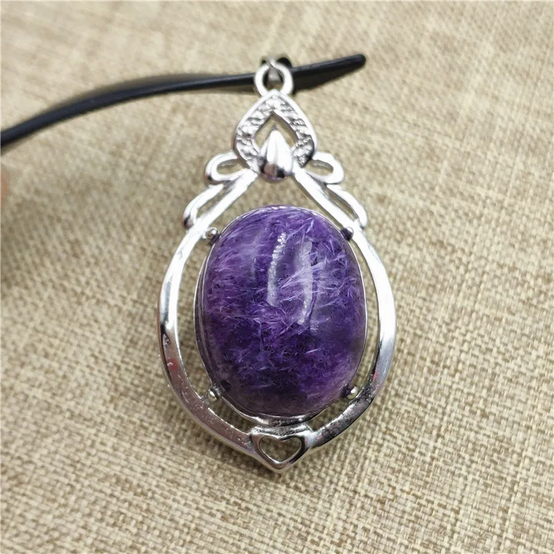 Подвеска из серебра 925 пробы с натуральным фиолетовым кристаллом Charoite подарок