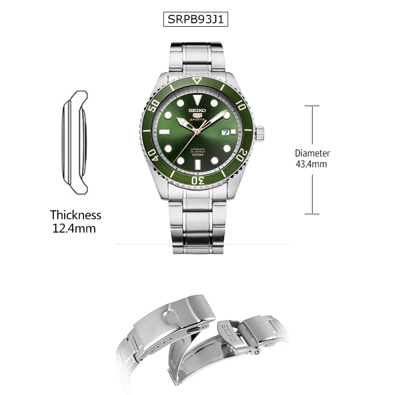 SRPB93J1 Original SEIKO 5 Men's Watch Automatic Mechanical 10 Bar Water Resistant Sport watch SRPB94/91/89/93J1 Stainless Steel - Цвет: SRPB93J1