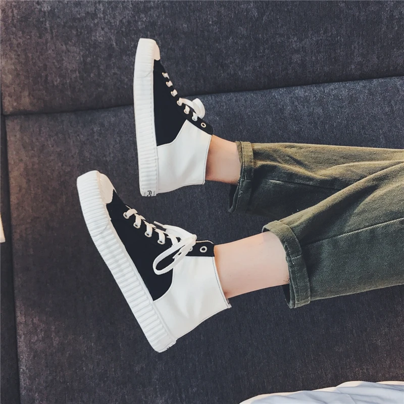 Новая мода 2018 Туфли без каблуков Сапоги на резиновой подошве шнуровке Черные