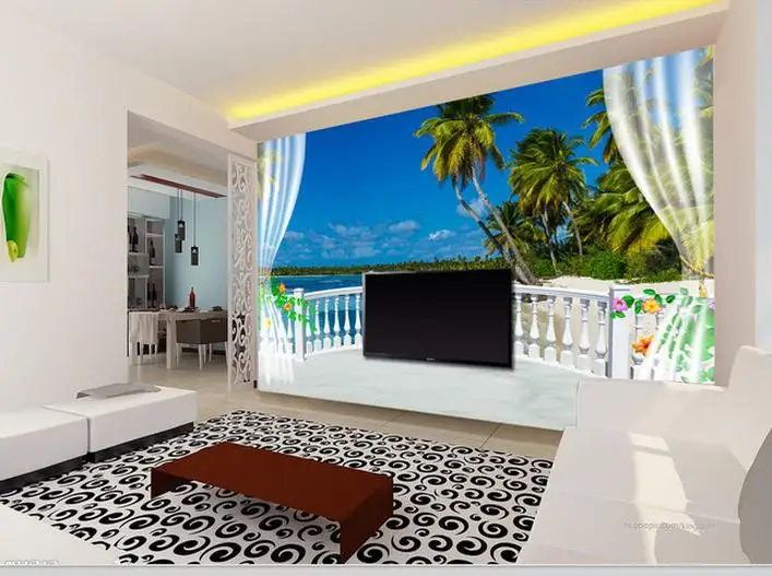 3d wallpaper custom G3 d TV setting wall balcony sea view | Обустройство дома