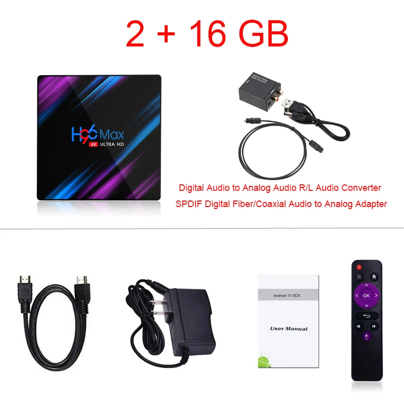 2GB 16GB converter H96 MAX Android Smart tv Box Беспроводная IP tv Box 4GB+ 64GB 4K USB телеприставка 2,4G/5G WiFi Netflix Youtube Google Play медиаплеер - Color: 2GB 16GB converter