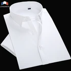 Lang men g 2018 мужские рубашки для работы Брендовые мужские рубашки с коротким рукавом в полоску из саржи белые мужские рубашки официальные мужские рубашки в деловом стиле