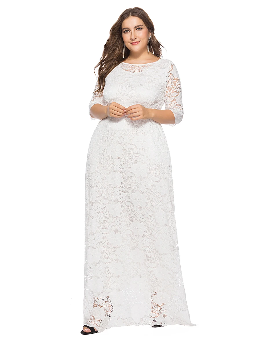 Miaoke Plus Size Red Maxi Lace Dress Women Clothing High Quality Fashion Vintage Sexy Club Party Elegant Dresses