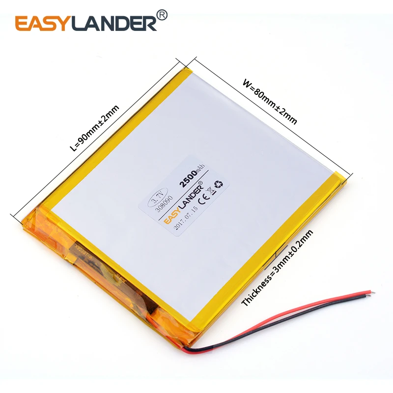 3 шт./лот 7 v литий-ионный полимерный аккумулятор XHR-2P 2 54 308090 2500mah планшетный