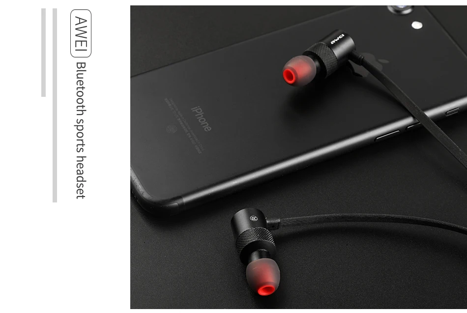 AWEI, новинка, Bluetooth, Беспроводные спортивные Игровые наушники, с шейным ободком, двойная мощность, стерео звук, водонепроницаемый, IPX4, супер глубокий звук для телефона