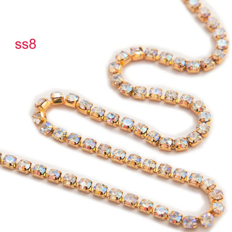 Taidian SS8 SS6Silver металлические стразы цепочка для чашки кристалл AB Стразы окантовка в рулонах 10 ярдов/партия