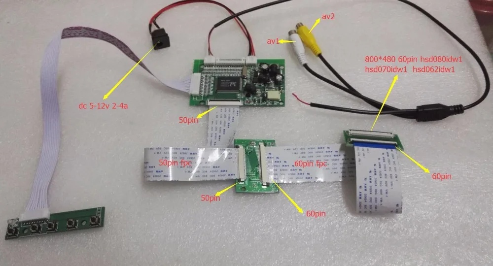 VGA 2AV 60PIN TTL плата контроллера Модуль монитор Комплект для Raspberry PI LCD HSD080IDW1 C00 c01|kit