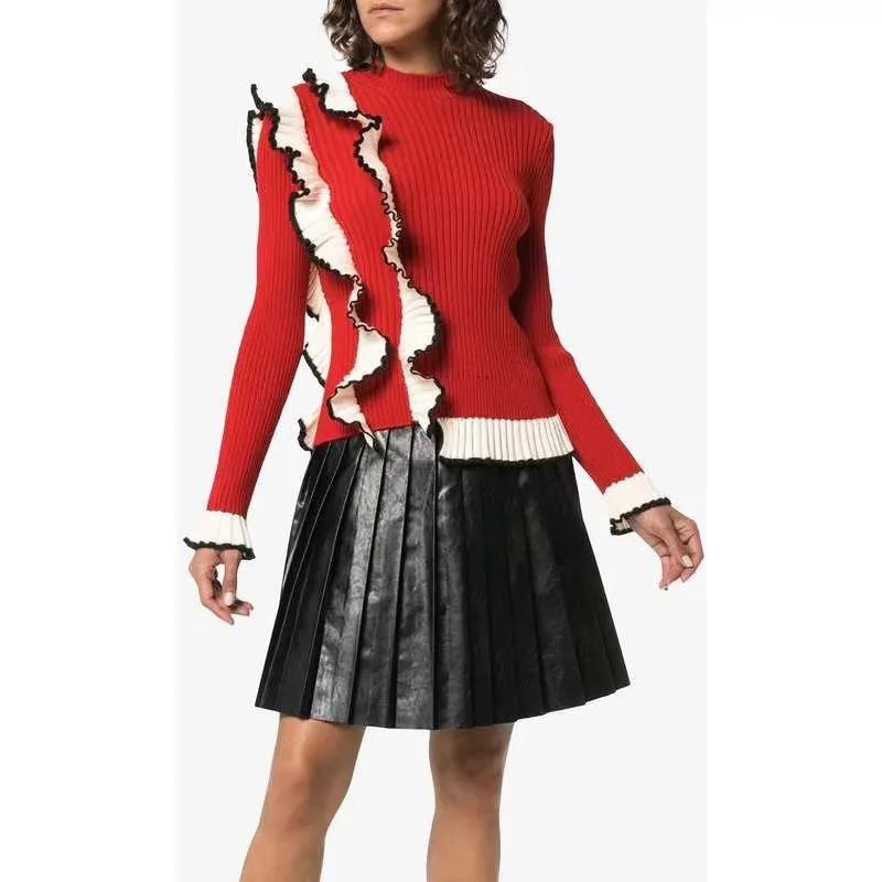 2018 осенне-зимние новые Лоскутные Повседневные свитера с рюшами круглый вырез