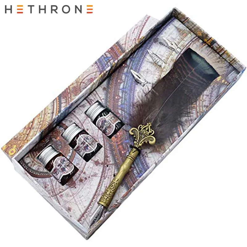 Винтажная зеленая металлическая перьевая ручка hetron для письма на английском