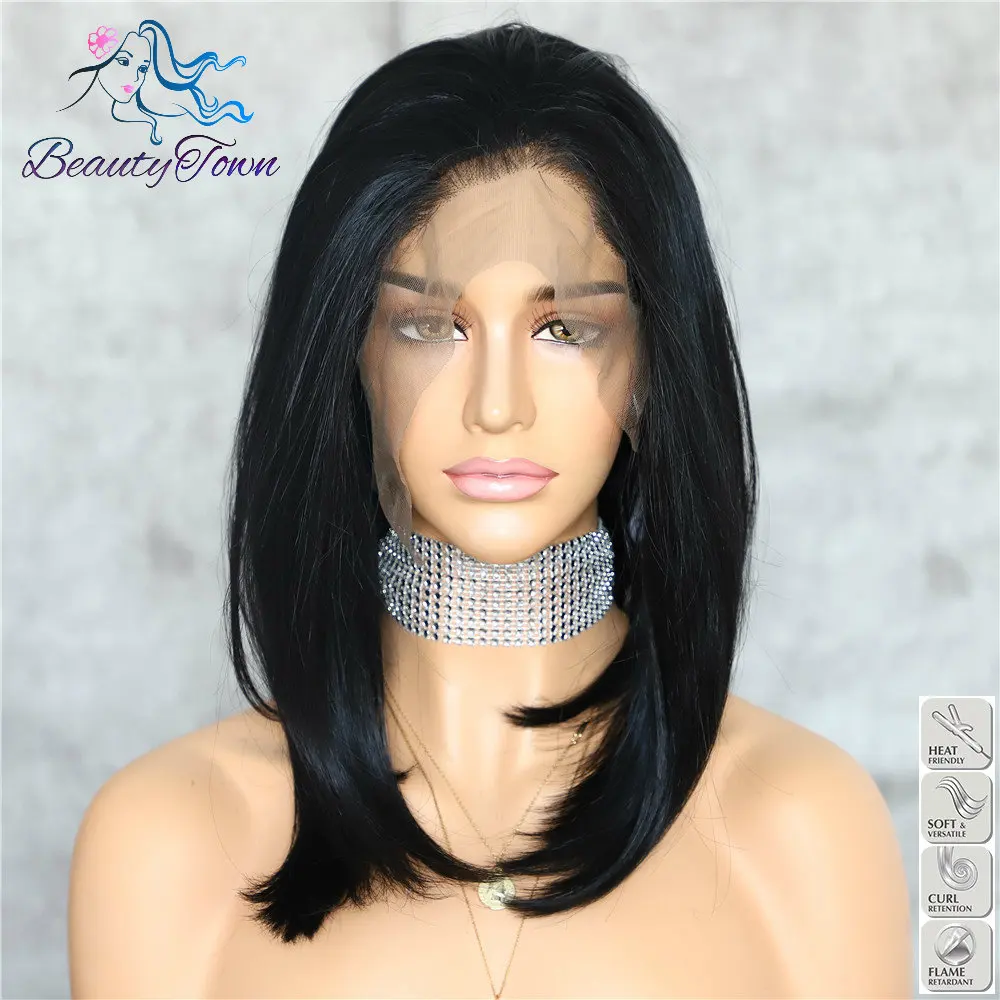 BeautyTown черный цвет 13x6 большой шнурок FreePart Futura термостойкий не запутывается Повседневный макияж слой синтетический кружевной передний парик