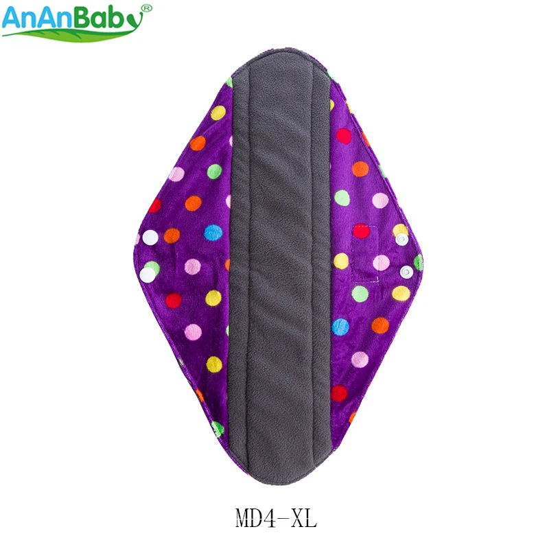 Ananbaby 10 шт в партии печатные моющиеся тканевые менструальные прокладки многоразовые угольно-Бамбуковые гигиенические салфетки размер 35,6x9 см