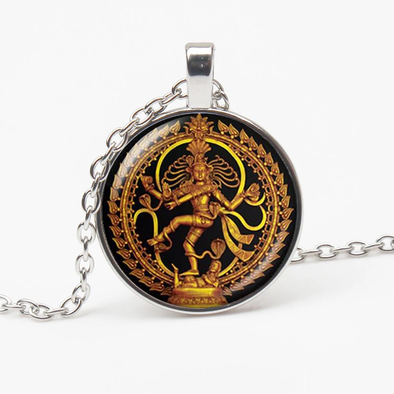 Винтажная золотая статуя Будды танцевальное ожерелье Шива хрустальный кулон Бог