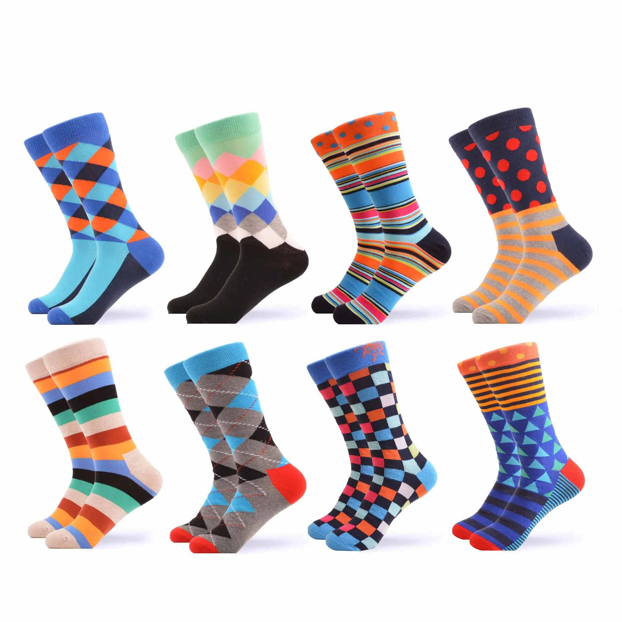05869 (8 pairs) SANZETTI, мужские цветные Повседневные носки, носки из чёсаного хлопка, дизайнерские носки в стиле Харадзюку, носки в стиле хип-хоп, геометрические, в клетку, в горошек, подарки, счастливые носки - Цвет: 05869 (8 pairs)