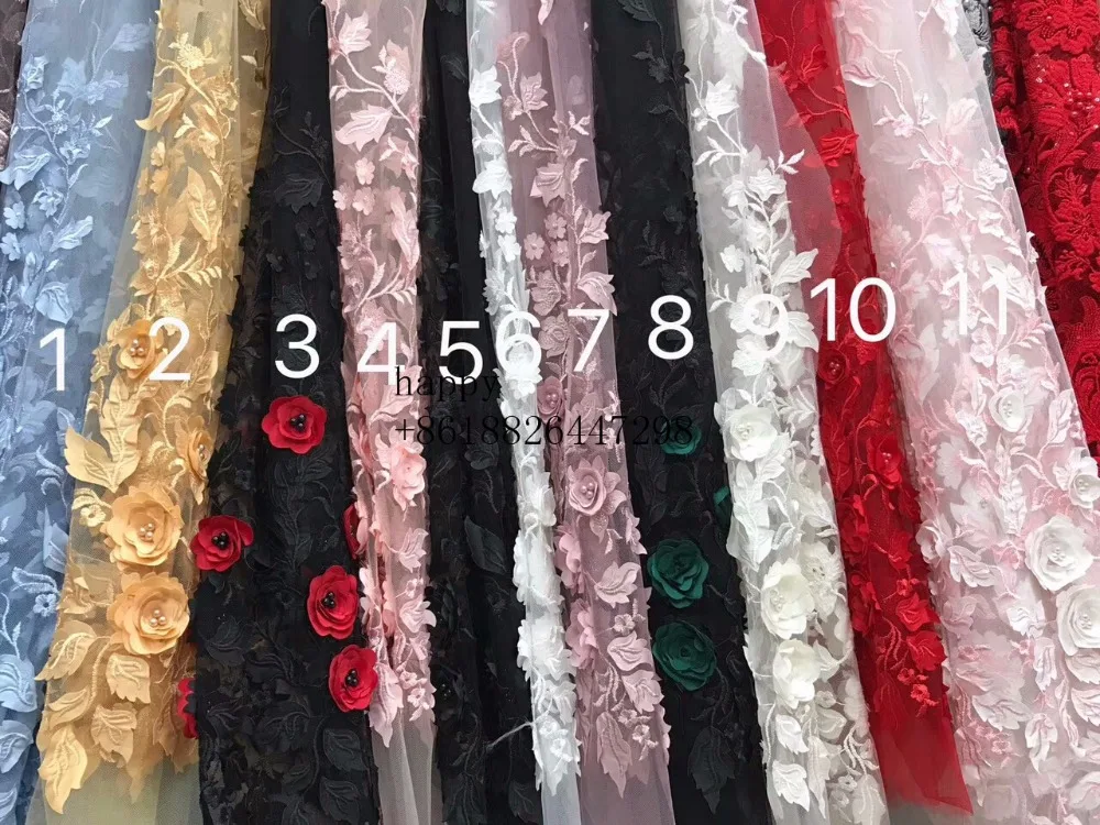 

11 colors fashionable 3D decals plus pearls French tulle lace embroidery high-quality wedding dress fabrics