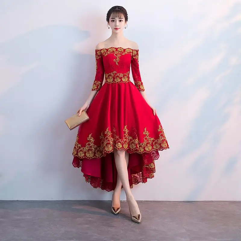 Новое поступление женское красное кружево Qipao классическое свадебное платье подружки невесты винтажные улучшенные атласные длинные платья тост одежда - Цвет: Red 7