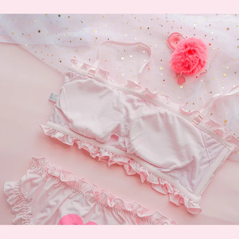 Kawaii Heart/комплект женского нижнего белья, бесшовный бюстгальтер «Лолита» с пуш-ап, комплект, пикантные комплекты для маленьких девочек с рюшами, интимные трусики