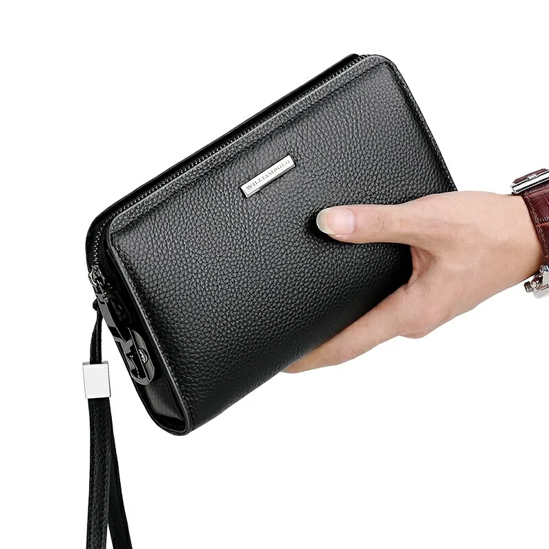 Elegant Black Мужские бумажники из натуральной кожи, большой клатч для мужчин, подарок на день Святого Валентина, подарочная упаковка, Подарочная карточка - Цвет: Elegant Black