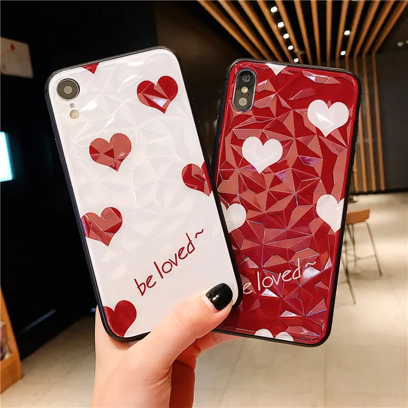 Fashion Diamond Texture Case For iPhone 6 6s 7 8 Plus X XR XS Max loving heart be loved Phone Cover Luxury acrylic Ultra Thin |
