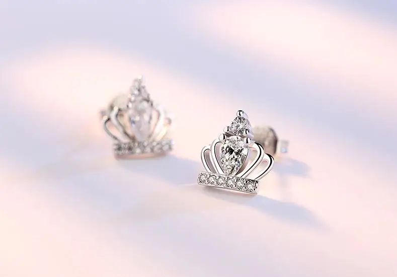 Акция, Стерлинговое Серебро 925 пробы, модная корона, Блестящие кристаллы, женские серьги-гвоздики, Женские Ювелирные изделия, подарок на день рождения, Прямая поставка