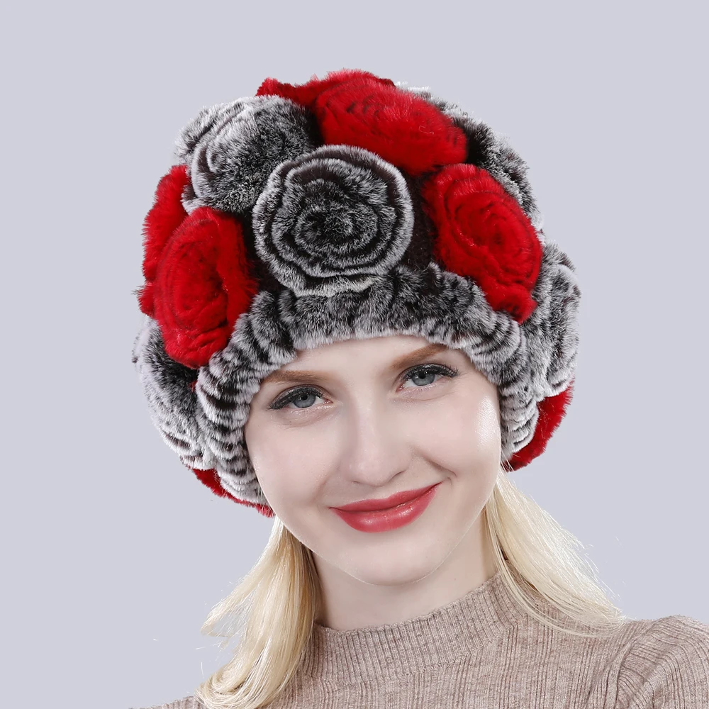 Новое поступление цветы из натурального меха, Шапки «Русская зима» Для женщин натуральный Лисий мех шапки из меха кролика рекс леди из натурального меха благородного кролика шапки бини шапки Кепки