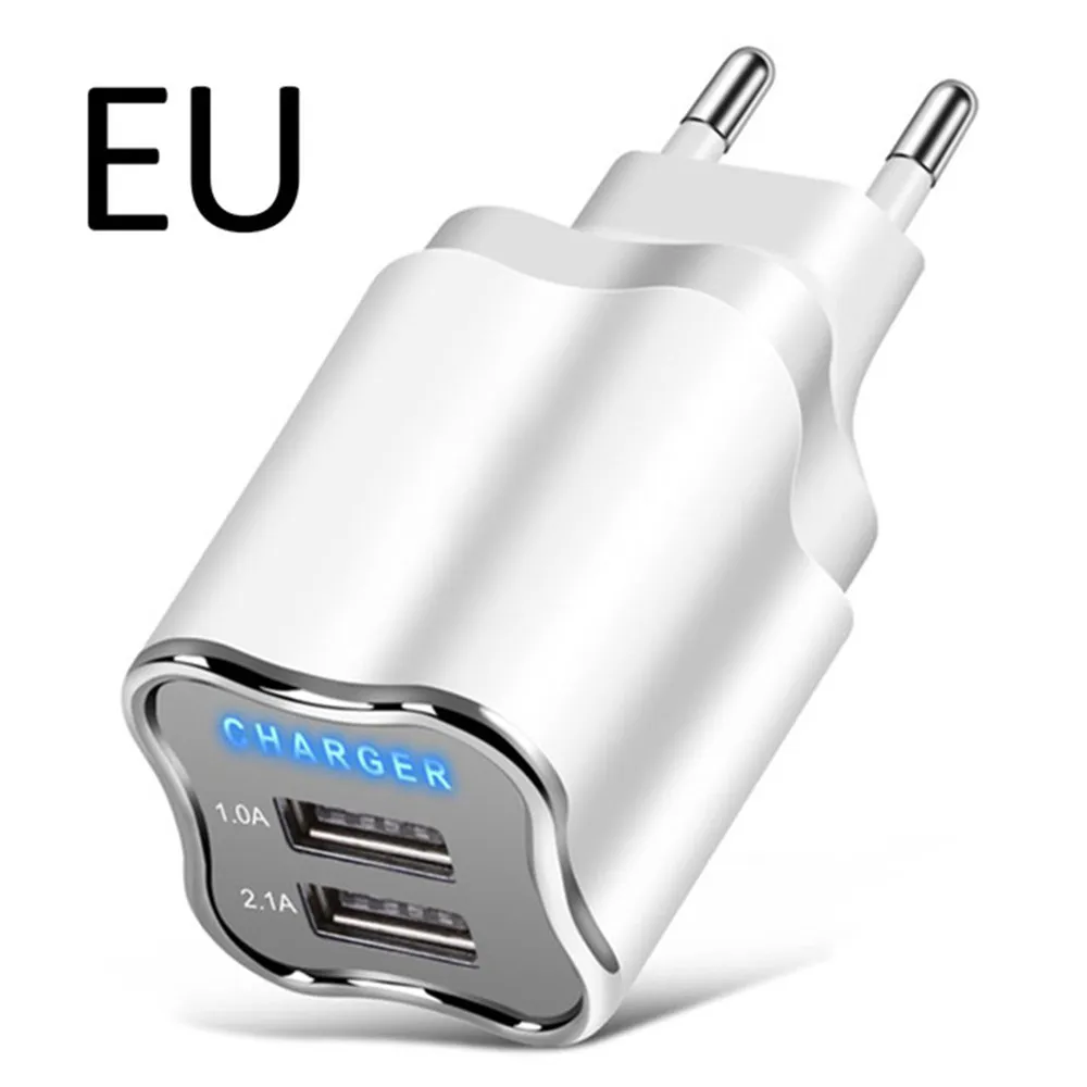 EU Двойной USB зарядное устройство для телефона зарядное устройство ЕС США штекер светодиодный светильник 5 в 2.1A быстрое зарядное устройство адаптер для iPhone samsung Xiaomi зарядное устройство для мобильного телефона - Цвет: EU