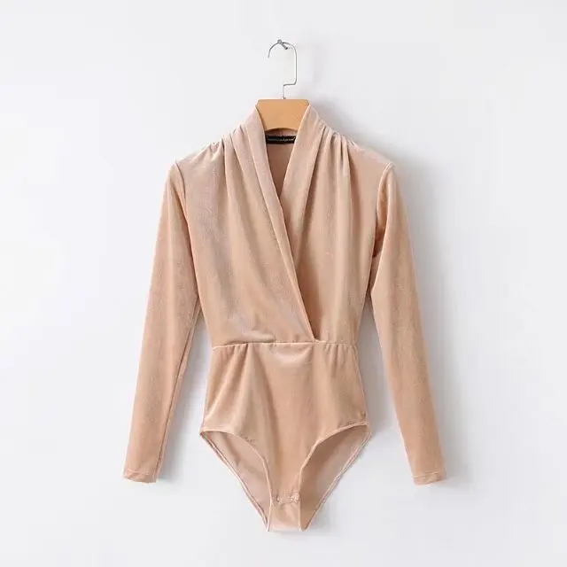 Crossover Design Loose Long Sleeve Bodysuits Vintage V Neck Stylish Sexy Women Jumpsuit Female Playsuits Casual Chic Retro Tops