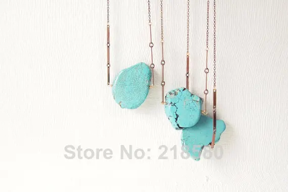 H-QN1198 Raw  Howlite Long Chain Necklace Magnesite Slab Statement Necklace Silver Gold and Brass Design