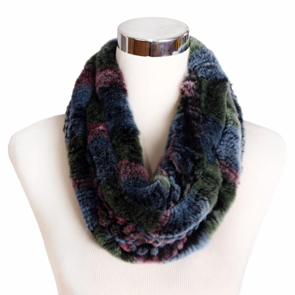 ZY86002 2016 Hot Sale Winter Fashion Multicolor Neckwarmers Genuine Knitted Rex Rabbit Fur Big Scarves Wraps Women Neck Scarf |
