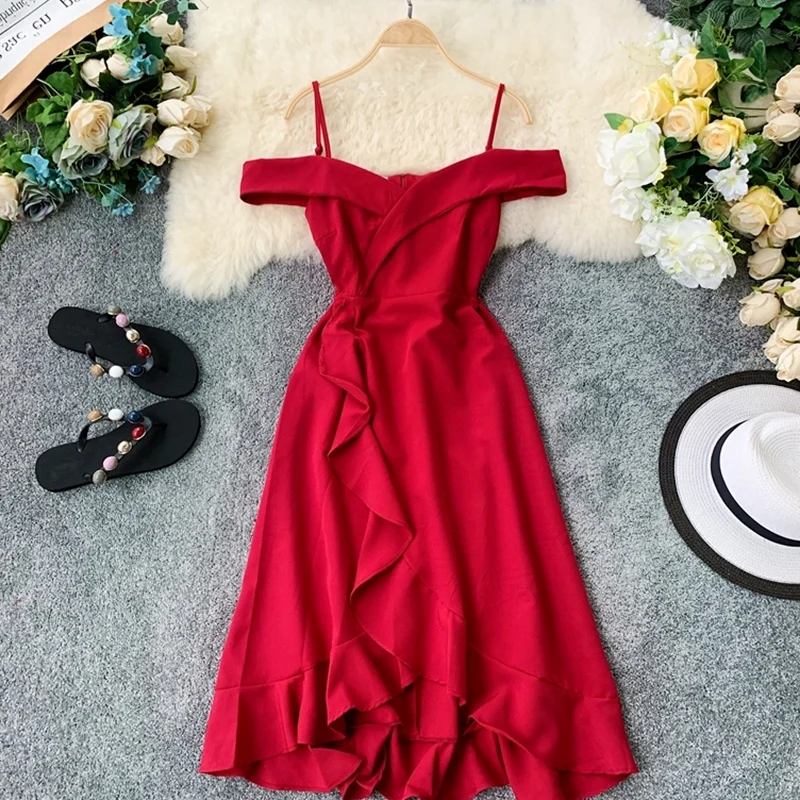 Женское платье с открытыми плечами ALPHALMODA элегантное оборками Летнее Платье До