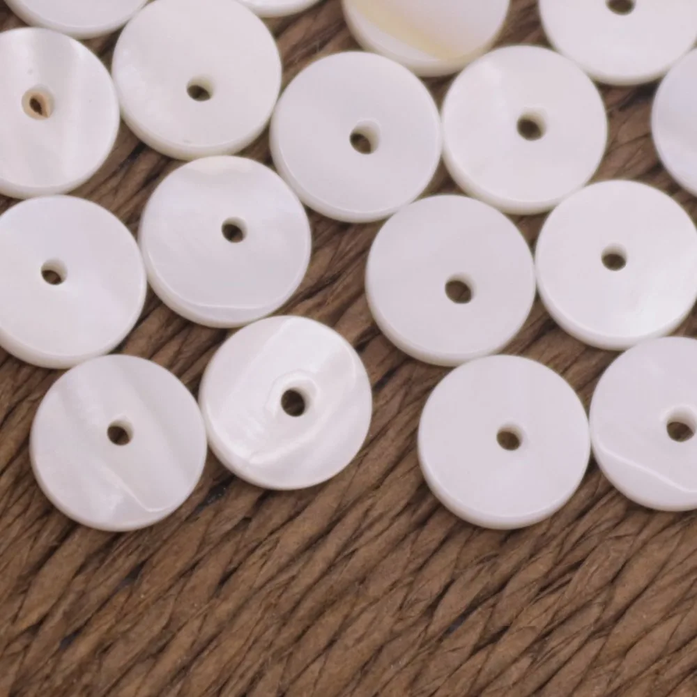 Ракушка монетная белая с перламутром круглые отверстия для изготовления