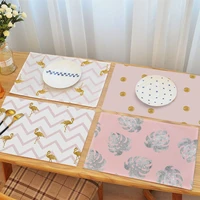 creative cloth placemat cute pink flamingo star pattern dining table mat heat insulation non slip placemats bowl coaster 1pcs
