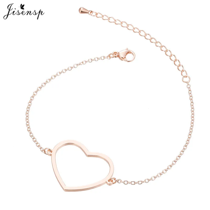 Jisensp талисман Двойное сердце браслеты для женщин Pulsera ювелирные изделия из нержавеющей стали цепи Armbanden Bijoux Femme подружки невесты подарки - Окраска металла: bracelet rose gold