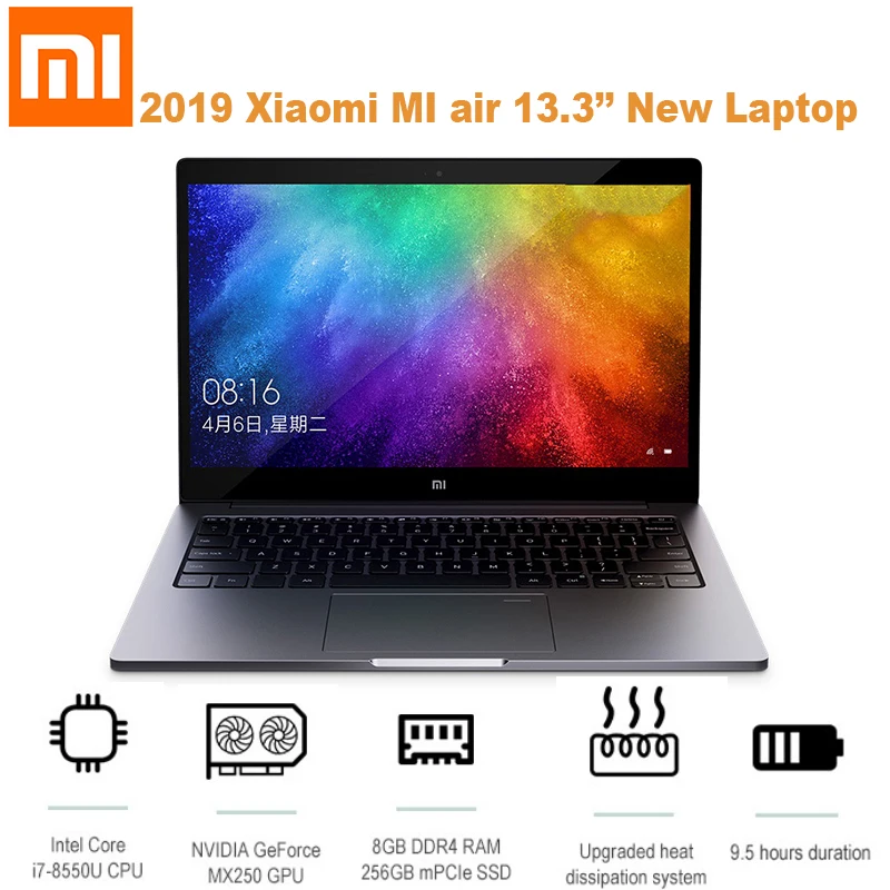 Xiaomi Mi Air 2019 13 3 ''ноутбук с ОС Windows 10/Intel Core i7 8550U 8 ГБ ОЗУ 256 SSD/датчик отпечатков