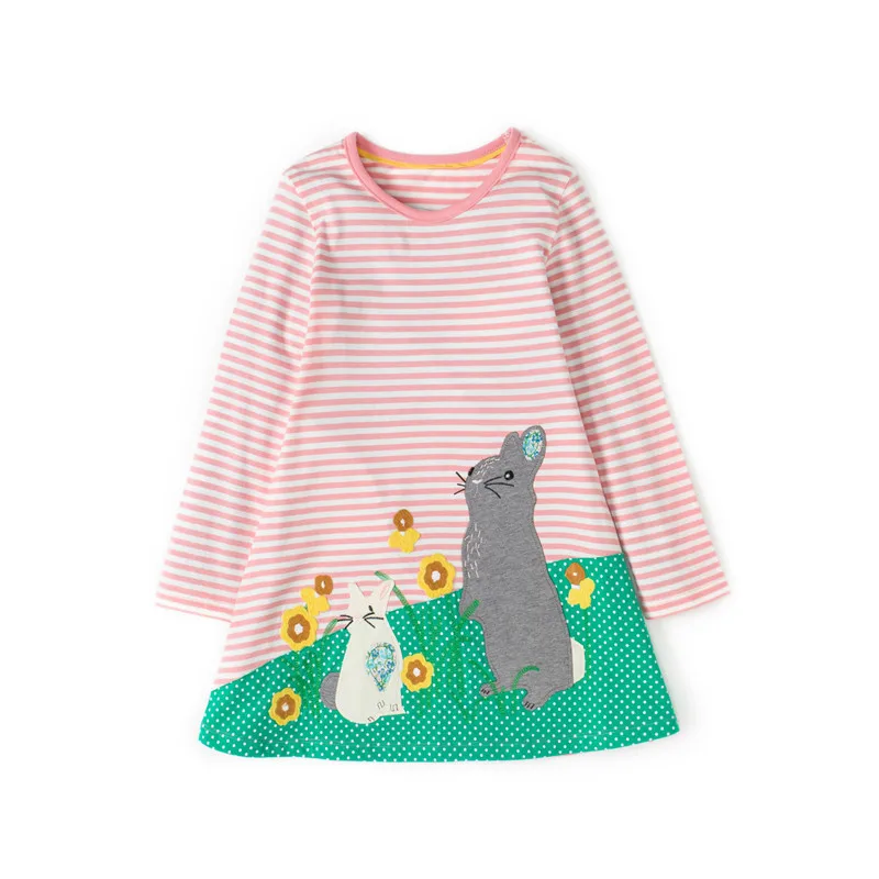 New designed spring Autumn winter girls dresses applique Flowers and animals Girl Dress tops Clothes for children 3-12 years | Детская