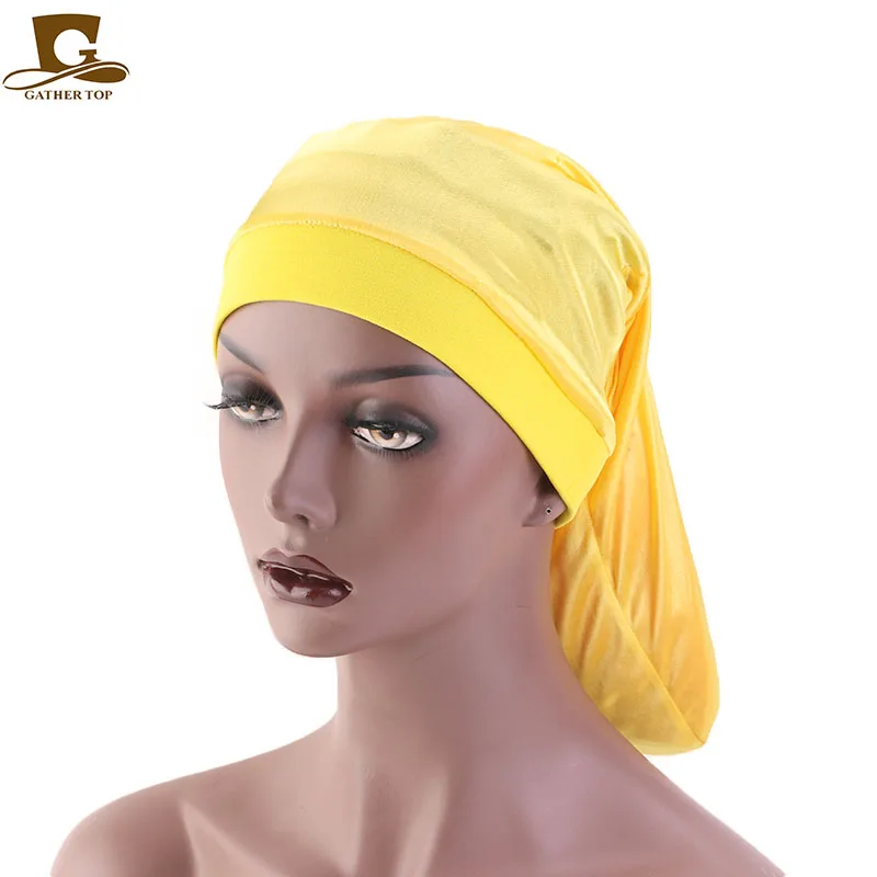 

New Wide Elastic Band Satin Pocket Bonnet Silky Dreadlock Braids Baggy Cap For Men Women Long Cylinder Sleeping Caps